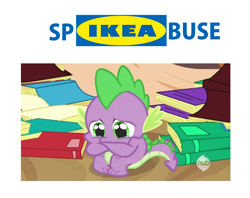 Size: 1528x1212 | Tagged: safe, edit, edited screencap, screencap, spike, dragon, g4, abuse, background pony strikes again, crying, go to sleep garble, ikea, insulting tag, male, not funny, op is a duck, pun, shitposting, sitting, solo, spikeabuse, we are going to hell