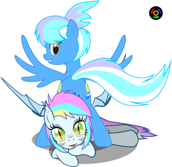 Size: 3714x3616 | Tagged: safe, artist:kyoshyu, oc, oc only, oc:eclaircie clearing, oc:wind sail, bat pony, pegasus, pony, butt, female, high res, mare, plot