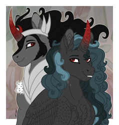 Size: 4000x4200 | Tagged: safe, artist:akumajdragon, king sombra, oc, alicorn, changepony, hybrid, pony, unicorn, g4, bust, father and child, father and son, interspecies offspring, male, offspring, parent:king sombra, parent:queen chrysalis, parents:chrysombra, stallion