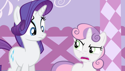 Size: 1920x1080 | Tagged: safe, screencap, rarity, sweetie belle, pony, unicorn, for whom the sweetie belle toils, g4, female, filly, mare, siblings, sisters