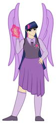 Size: 2700x6000 | Tagged: safe, artist:deroach, twilight sparkle, alicorn, human, equestria project humanized, g4, clothes, cutie mark, cutie mark on clothes, fanfic, fanfic art, female, humanized, magic, simple background, solo, transparent background, twilight sparkle (alicorn), winged humanization, wings