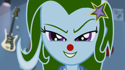 Size: 1280x720 | Tagged: safe, edit, edited screencap, editor:earwaxkid, screencap, trixie, equestria girls, g4, guitar centered, my little pony equestria girls: rainbow rocks, clothes, clown, clown makeup, clown nose, cosplay, costume, red nose, the joker