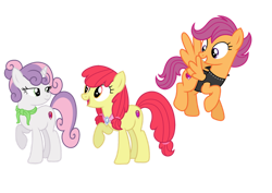 Size: 1280x906 | Tagged: safe, artist:tenderrain-art, apple bloom, scootaloo, sweetie belle, earth pony, pegasus, pony, unicorn, g4, cutie mark crusaders, female, mare, older, scootaloo can fly, simple background, transparent background