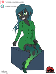 Size: 750x1000 | Tagged: safe, artist:thealjavis, queen chrysalis, equestria girls, g4, clothes, commission, simple background, solo, stockings, thigh highs, white background
