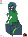 Size: 750x1000 | Tagged: safe, artist:thealjavis, queen chrysalis, equestria girls, clothes, commission, simple background, solo, stockings, thigh highs, white background