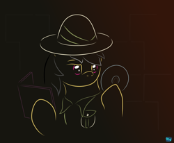 Size: 700x577 | Tagged: safe, artist:quint-t-w, daring do, pegasus, pony, g4, bust, cd, clothes, gradient background, hat, minimalist, modern art, pith helmet, raised eyebrow, solo