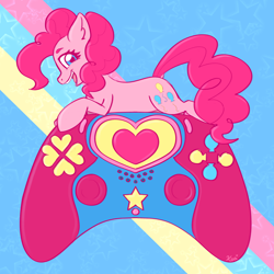 Size: 2500x2500 | Tagged: safe, artist:koa, artist:koapony, pinkie pie, earth pony, pony, g4, controller, female, high res, open mouth, solo