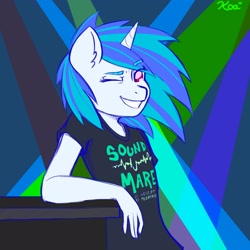Size: 2500x2500 | Tagged: safe, artist:koa, artist:koapony, dj pon-3, vinyl scratch, anthro, g4, clothes, high res, looking at you, one eye closed, shirt, solo, t-shirt, wink, winking at you