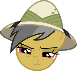 Size: 1200x1112 | Tagged: safe, artist:dashiesparkle, edit, editor:damaged, daring do, pegasus, pony, g4, .svg available, daring do is not amused, face, female, hat, looking at you, safari hat, simple background, solo, transparent background, unamused, vector