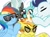 Size: 1067x800 | Tagged: dead source, safe, artist:yaco, fleetfoot, rainbow dash, soarin', spitfire, thunderlane, pegasus, pony, g4, eyes closed, female, fire, gritted teeth, male, mare, raised hoof, simple background, spitfiery, spitfire is not amused, spitfire's hair is fire, stallion, sunglasses, this will end in pain, this will end in tears, walking campfire, white background