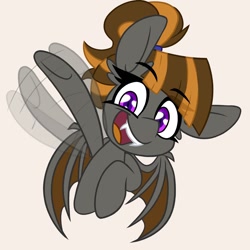 Size: 1500x1500 | Tagged: safe, artist:nekro-led, part of a set, oc, oc only, oc:mythic dawn, bat pony, pony, :d, bat pony oc, bat wings, commission, cute, eyebrows, eyebrows visible through hair, fangs, female, hair tie, ocbetes, ponytail, purple eyes, simple background, smiling, smiling at you, solo, waving, white background, wings, ych result