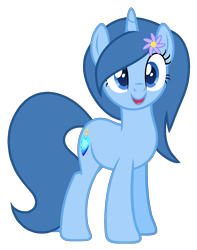 Size: 1447x1835 | Tagged: safe, artist:muhammad yunus, oc, oc only, oc:ice aurora, pony, unicorn, 2021 community collab, derpibooru community collaboration, base used, blue body, blue eyes, cute, flower, flower in hair, heart, jewelry, ocbetes, open mouth, open smile, ring, simple background, smiling, solo, transparent background