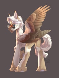 Size: 965x1280 | Tagged: safe, artist:basilllisk, oc, oc only, pegasus, pony, commission, digital art, hooves, male, simple background, sitting, solo, spread wings, stallion, sunglasses, tail, wings