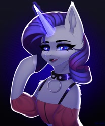 Size: 2000x2400 | Tagged: safe, artist:villjulie, rarity, pony, unicorn, g4, bust, clothes, collar, fangs, female, goth, high res, mare, solo