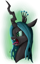 Size: 1600x2560 | Tagged: safe, artist:raphaeldavid, queen chrysalis, changeling, changeling queen, g4, angry, bust, crown, female, gradient background, jewelry, regalia, solo, tongue out