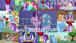 Size: 1978x1114 | Tagged: safe, edit, edited screencap, editor:quoterific, screencap, applejack, bulk biceps, clarity cut, fluttershy, granny smith, pinkie pie, rainbow dash, rarity, starlight glimmer, trixie, twilight sparkle, alicorn, earth pony, pegasus, pony, unicorn, all bottled up, anger magic, angry, butt, eyes closed, female, floppy ears, glowing eyes, glowing horn, horn, magic, magic aura, mane six, mare, open mouth, plot, red eyes, trixie's puppeteering, twibutt, twilight sparkle (alicorn)
