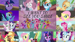 Size: 1960x1103 | Tagged: safe, edit, edited screencap, editor:quoterific, screencap, amethyst star, apple bloom, applejack, berry punch, berryshine, big macintosh, bon bon, carrot top, cherry berry, cloud kicker, daisy, dizzy twister, flower wishes, fluttershy, golden harvest, lemon hearts, linky, lyra heartstrings, minuette, orange swirl, pinkie pie, rainbow dash, rarity, sea swirl, seafoam, shoeshine, sparkler, spring melody, sprinkle medley, sweetie belle, sweetie drops, twilight sparkle, twinkleshine, alicorn, earth pony, pegasus, pony, unicorn, a friend in deed, call of the cutie, forever filly, g4, newbie dash, no second prances, once upon a zeppelin, putting your hoof down, stranger than fan fiction, the cutie map, the one where pinkie pie knows, the perfect pear, the saddle row review, equal cutie mark, equal sign, equalized, glowing horn, gritted teeth, hat, horn, looking at you, magic, magic aura, mane six, nose in the air, open mouth, safari hat, smile song, smiling, smiling at you, twilight sparkle (alicorn)