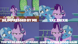 Size: 2000x1125 | Tagged: safe, edit, edited screencap, editor:quoterific, screencap, starlight glimmer, trixie, all bottled up, g4, cup, floppy ears, teacup, trixie's puppeteering