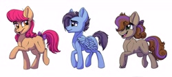 Size: 5216x2332 | Tagged: safe, artist:celestial-rainstorm, oc, oc:pippin, oc:pixel stream, oc:proud skies, earth pony, pegasus, pony, colt, female, filly, male, offspring, parent:apple bloom, parent:button mash, parent:rumble, parent:scootaloo, parent:sweetie belle, parent:tender taps, parents:rumbloo, parents:sweetiemash, parents:tenderbloom, simple background, white background