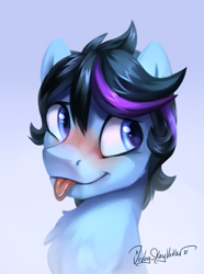 Size: 2235x3000 | Tagged: safe, artist:jedayskayvoker, oc, oc only, oc:glacier wind, pegasus, pony, blushing, bust, commission, high res, icon, male, mlem, portrait, silly, simple background, solo, tongue out, white background