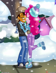 Size: 3090x4000 | Tagged: safe, artist:dieart77, pinkie pie, oc, oc:copper plume, equestria girls, g4, canon x oc, commission, commissioner:imperfectxiii, copperpie, female, male, shipping, snow, straight, winter