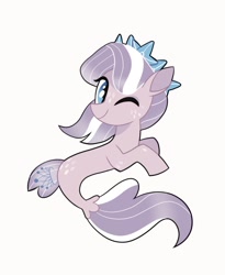 Size: 1120x1367 | Tagged: safe, artist:qxerow, diamond tiara, seapony (g4), g4, female, filly, looking at you, one eye closed, race swap, seaponified, simple background, solo, species swap, white background, wink, winking at you