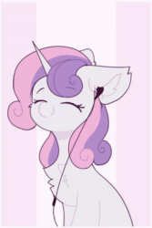 Size: 600x899 | Tagged: safe, artist:little-sketches, sweetie belle, pony, unicorn, g4, animated, chest fluff, commission, cute, diasweetes, ear fluff, earbuds, eyes closed, female, frame by frame, gif, mare, older, older sweetie belle, party soft, smiling, solo, squigglevision