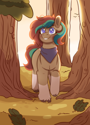 Size: 1800x2500 | Tagged: safe, artist:liefsong, oc, oc only, oc:misty forest, earth pony, pony, bandana, blushing, clothes, tree