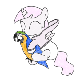 Size: 2588x2616 | Tagged: safe, artist:millifoal, princess celestia, bird, macaw, parrot, g4, cewestia, clothes, diaper, female, filly, foal, high res, hoodie, plushie, younger
