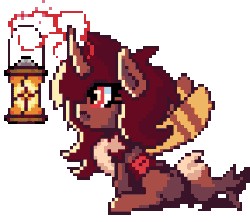 Size: 288x256 | Tagged: safe, artist:bitassembly, oc, oc only, oc:flechette, changeling, moth, mothling, original species, animated, female, holeless, horn, lamp, leaning forward, magic, magic aura, pixel art, red changeling, simple background, sitting, solo, transparent background, wings