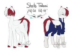 Size: 4000x3000 | Tagged: safe, artist:minelvi, pegasus, pony, clothes, colored hooves, heterochromia, male, my hero academia, ponified, reference sheet, shoto todoroki, signature, simple background, sombra eyes, stallion, transparent background