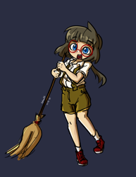 Size: 536x696 | Tagged: safe, artist:spheedc, oc, oc only, oc:sphee, human, bipedal, broom, clothes, digital art, glasses, humanized, simple background