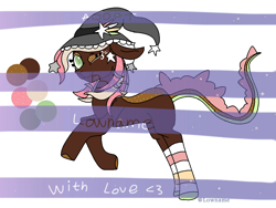 Size: 1200x900 | Tagged: safe, artist:lowname, oc, oc only, earth pony, pony, clothes, earth pony oc, eyelashes, hat, one eye closed, rearing, socks, solo, striped socks, wink, witch hat