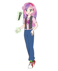 Size: 984x1200 | Tagged: safe, artist:izzierichard, sweetie belle, human, g4, converse, cute, diasweetes, female, glowing hands, humanized, magic, shoes, solo
