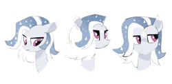 Size: 3154x1543 | Tagged: safe, artist:qxerow, oc, oc only, oc:misty swirl, pony, bust, coat markings, different angles, ethereal mane, facial markings, female, mare, portrait, solo, star (coat marking), starry mane