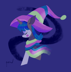 Size: 1924x1938 | Tagged: safe, artist:qxerow, oc, oc only, pony, unicorn, clothes, eyes closed, female, hat, mare, scarf, solo