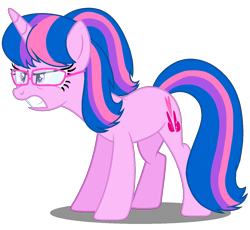 Size: 1314x1210 | Tagged: safe, artist:muhammad yunus, oc, oc only, oc:hsu amity, pony, unicorn, g4, alternate cutie mark, angry, base used, female, glasses, gritted teeth, mare, missing wing, no clothes, not twilight sparkle, simple background, solo, teeth, transparent background, upset