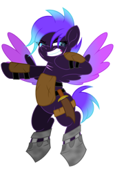 Size: 2000x3000 | Tagged: safe, artist:ponkus, oc, oc only, oc:rad blast, pegasus, pony, fallout equestria, armor, high res, power hoof, shoes, simple background, smiling, solo, transparent background, weapon