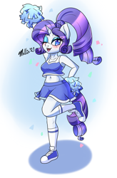 Size: 1250x1900 | Tagged: safe, artist:melliedraws, rarity, anthro, g4, blushing, cheerleader, cheerleader outfit, clothes, converse, heart nostrils, looking at you, one eye closed, pom pom, shoes, sneakers, socks, solo, wink, winking at you