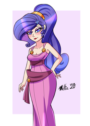 Size: 1000x1400 | Tagged: safe, artist:melliedraws, rarity, human, g4, clothes, cosplay, costume, dress, hercules, humanized, megara, megararity, solo
