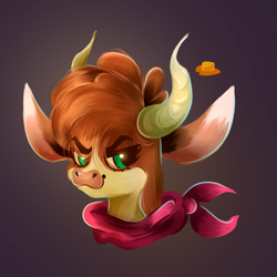 Size: 3300x3299 | Tagged: safe, artist:poxy_boxy, arizona (tfh), cow, them's fightin' herds, clothes, community related, cute, detailed, detailed hair, female, high res, horns, moo, simple background, solo