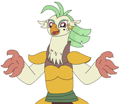 Size: 2739x2361 | Tagged: safe, alternate version, artist:supahdonarudo, derpibooru exclusive, captain celaeno, avian, parrot pirates, g4, my little pony: the movie, chest fluff, ear piercing, earring, high res, incoming hug, jewelry, meme, my little pogchamp, piercing, pirate, simple background, transparent background