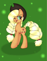 Size: 699x922 | Tagged: safe, artist:vibrantwishes, applejack, earth pony, pony, g4, braid, cute, hat, jackabetes, one eye closed, solo, wink