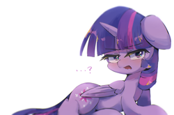 Size: 2809x1852 | Tagged: safe, artist:lexiedraw, twilight sparkle, alicorn, pony, g4, blushing, female, grumpy, grumpy twilight, high res, lidded eyes, mare, open mouth, question mark, simple background, solo, twilight sparkle (alicorn), white background