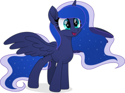 Size: 6001x4462 | Tagged: safe, artist:inaactive, princess luna, alicorn, pony, g4, absurd resolution, cute, ethereal mane, ethereal tail, female, happy, lunabetes, mare, simple background, solo, spread wings, transparent background, vector, wings
