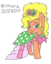 Size: 794x993 | Tagged: safe, artist:cmara, applejack, earth pony, pony, g4, alternate hairstyle, applejewel, bedroom eyes, clothes, dress, female, mare, simple background, solo, traditional art, white background