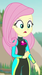 Size: 389x683 | Tagged: safe, screencap, fluttershy, aww... baby turtles, equestria girls, g4, my little pony equestria girls: better together, clothes, cropped, fluttershy's wetsuit, geode of fauna, magical geodes, solo, swimsuit, wetsuit