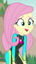 Size: 341x598 | Tagged: safe, screencap, fluttershy, aww... baby turtles, equestria girls, g4, my little pony equestria girls: better together, clothes, cropped, fluttershy's wetsuit, geode of fauna, magical geodes, solo, swimsuit, wetsuit