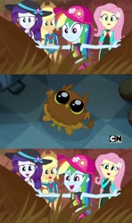 Size: 600x1014 | Tagged: safe, edit, edited screencap, screencap, applejack, fluttershy, rainbow dash, rarity, griffon, aww... baby turtles, equestria girls, g4, my little pony equestria girls: better together, applejack's hat, cartoon network, cowboy hat, cute, daaaaaaaaaaaw, dashabetes, dc superhero girls, fantastic beasts and how to mind them, geode of super speed, geode of super strength, hat, jackabetes, magical geodes, raribetes, shyabetes, steve (griffon)