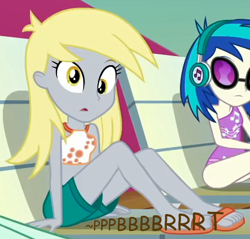 Size: 442x422 | Tagged: safe, edit, edited screencap, editor:thedarkpony, screencap, derpy hooves, equestria girls, equestria girls specials, g4, my little pony equestria girls: spring breakdown, clothes, cropped, fart, female, fetish, implied messing, implied pooping, implied scat, implied sharting, midriff, onomatopoeia, pantypoop, shorts